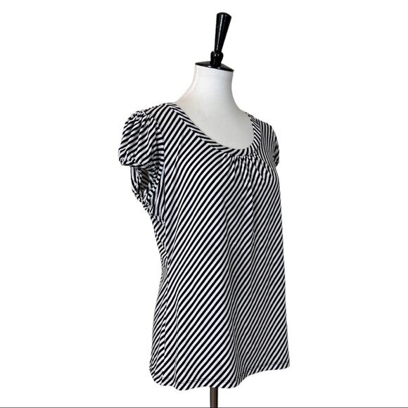 Worthington Women's Black White Diagonal Stripe Scoop Neck Career Top Size Large - Picture 2 of 10